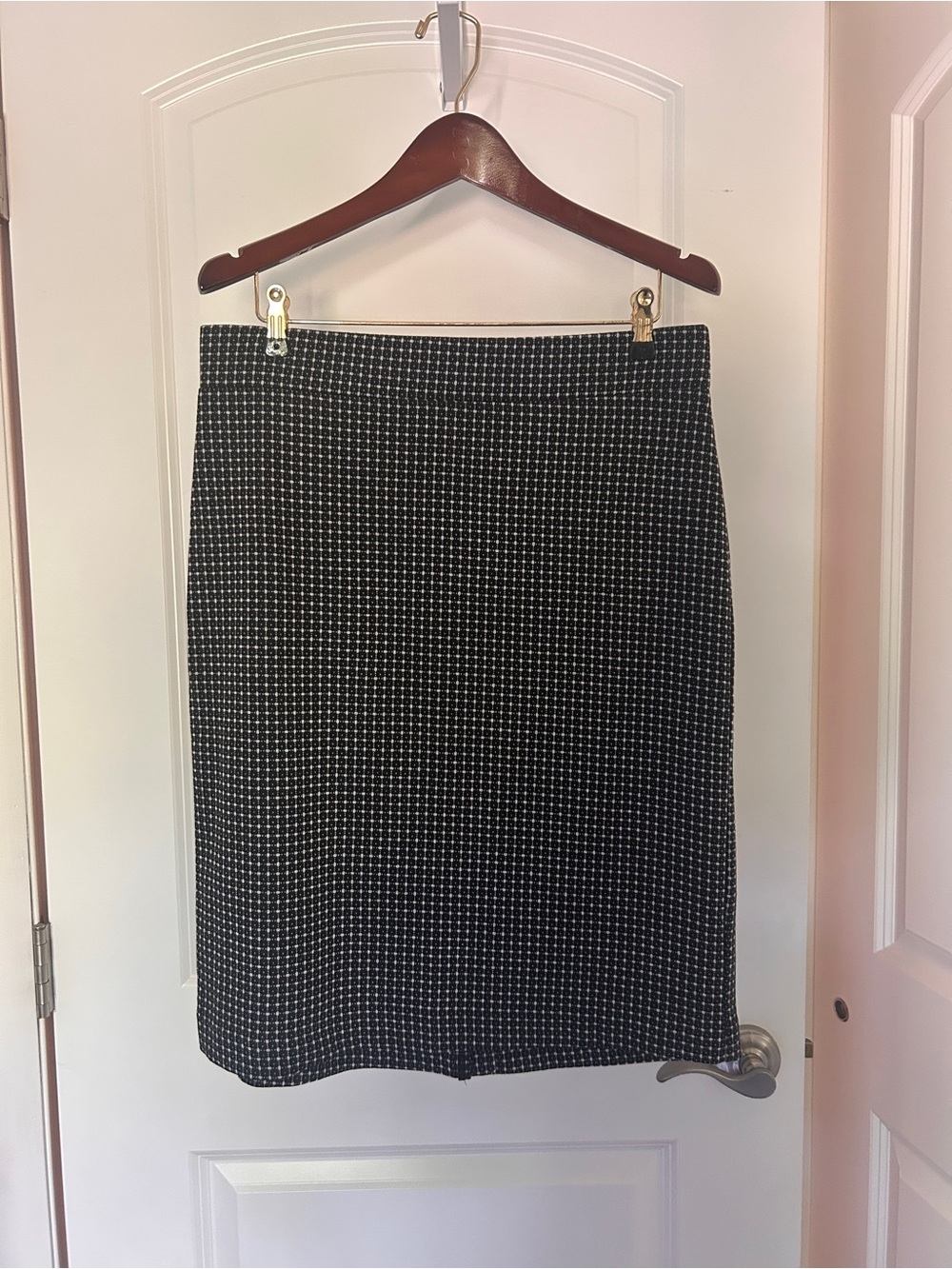 Counterparts Black White Print Stretch Knit Pencil Skirt Knee Length Size M